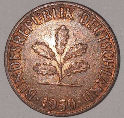 1950 G - 1 PFENNIG - ONE PFENNIG - GERMANY - FEDERAL REPUBLIC - (Copper Plated Steel)